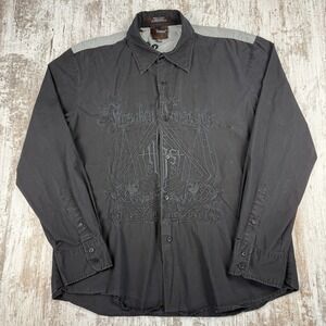 ROAR Fully Embroidered Poplin Douce Play Button Up Shirt Grunge Y2K Sz 2XL
